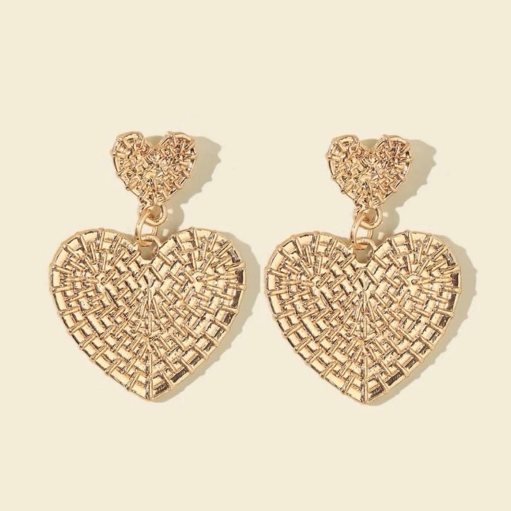 Anthropologie Textured heart earrings 1.5” drop - Picture 5 of 6